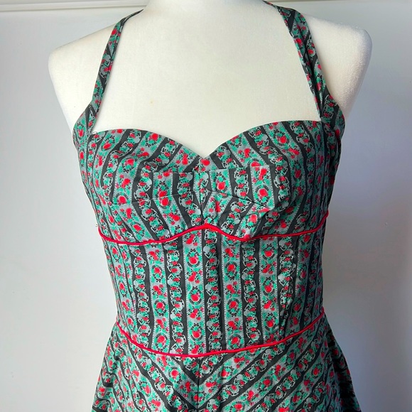 MORBID THREADS Y2K Goth halter neck sundress with floral skull print 💀 - Picture 2 of 10